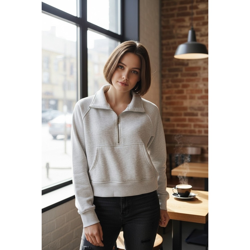 AUTOMET Womens Sweatshirts Half Zip Cropped Pullover‎ Fleece Quarter Medium